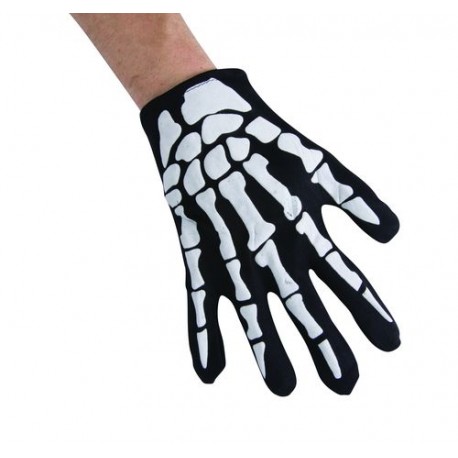 Gants noirs impression squelette