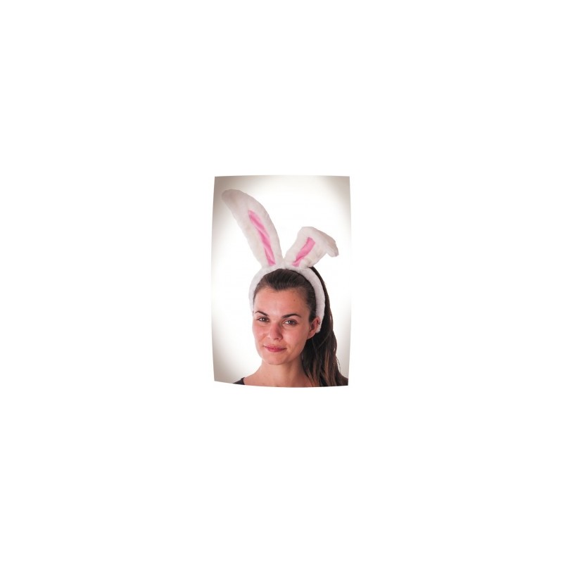 Serre tête lapin blanc et rose