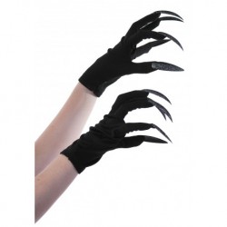Gants halloween avec ongles pailletés noirs