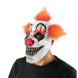 Masque adulte latex clown maléfique avec cheveux orange