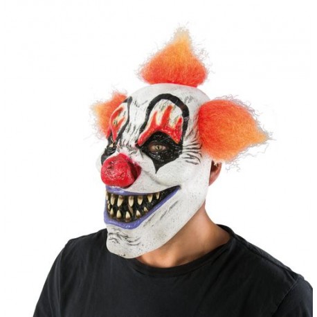 Masque adulte latex clown maléfique avec cheveux orange