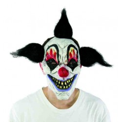 Masque adulte latex clown maléfique avec cheveux noirs