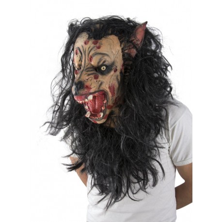 Masque adulte latex loup garou avec poils et barbe